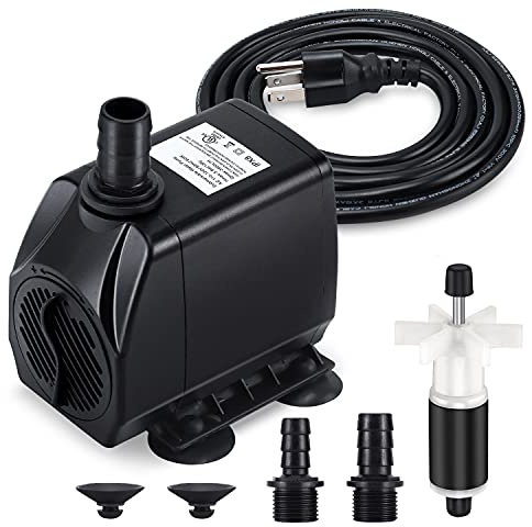 CWKJ Fountain Pump, 880GPH Submersible Water Pump, Durable 60W Outdoor Fountain Water Pump with Replacement Rotor Impeller, 3 Nozzles for Aquarium, Pond, Fish Tank, Water Pump Hydroponics, Fountain