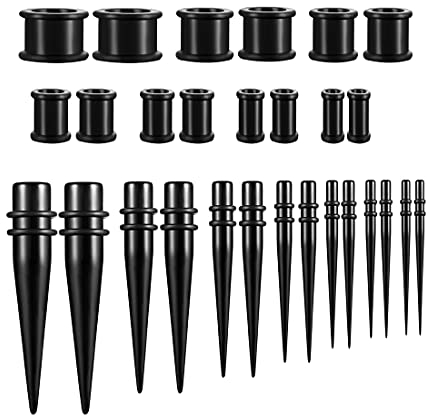 Huacan Ohr Dehnstäbe Taper Tunnel Set Acryl 28 Stück Scwarz Dehnset Ohr Piercing Stecker Damen Herren 2mm-10mm