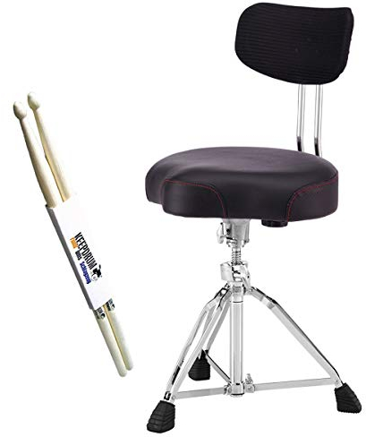 Pearl D-3500BR Schlagzeug-Hocker Sattelsitz mit Lehne + keepdrum Drumsticks
