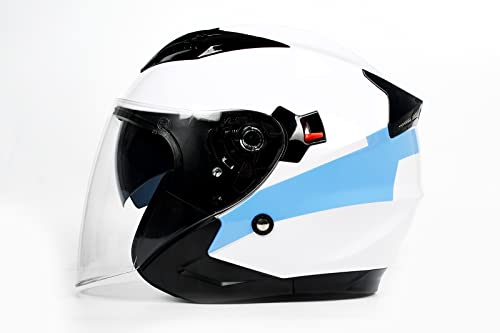 BHR Helm Jet Doppelvisier 809 DOUBLE | Helm Scooter ECE geprüft | Helm Moto Jet mit Doppelvisier Anti-Kratz, 4 Belüftungspunkte & mikrometrischer Verschluss | COOL LINE WEISS | XS
