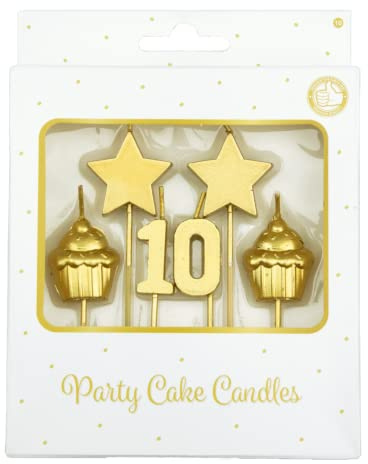 PD-Party 7050010 Compleanno Torta Candele | Festa | Decorazioni - 10 Years, Oro, 1cm Lunghezza x 3cm Larghezza x 9cm Altezza