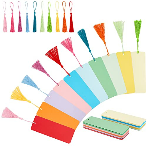 PH PandaHall 100pz Segnalibri Carta Kraft Cartoncino 10 Colori Vuoti Segnalibri con Nappe Colorate per Lettura Tag Etichetta Regalo Artigianate Fai Da Te Decorazioni per Feste