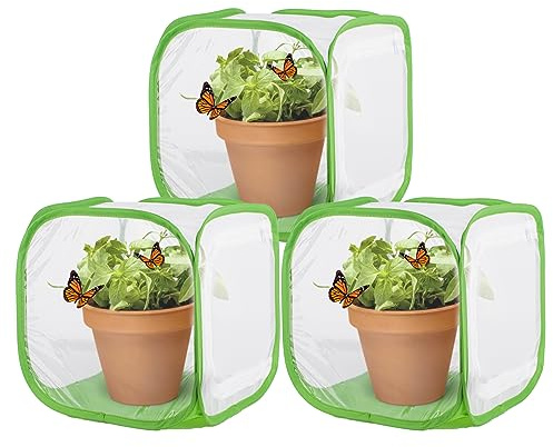 Antoll 3Pcs 12 S Size Green Butterfly Habitat Cage, Monarch Butterfly Habitat, Butterfly Cage for Caterpillars, Flying Insect Mesh Cage, Outdoor Observation Plant, Pop-Up Open Size: 12x12x12
