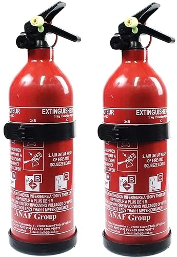 FERRETELIX® Lot de 2 Extincteurs 1 kg Poudre ABC – avec Supports de Fixation – Homologués pour Voiture, Maison, Bureau, Camping-Car ou Bateau – Fabrication 2025