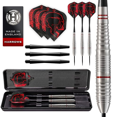 Dardos Estilo tungsteno Harrows Rage | Juego de Dardos con Punta de Acero y Estuche de Transporte | 21 g, 22 g, 23 g y 24 g| Incluye Varillas Speedline y Plumas Rage de 100 micras. (22g)