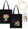 Vegena Canvas Tote Bag - Stickset Tasche, Schwarze Tragetasche Mit Stickerei, Embroidery Kit Für DIY-Bastelarbeiten