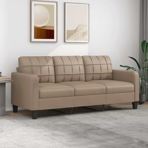 Homgoday Divano lounge a 3 posti con schienale, doppio divano per ospiti, moderno, reception, ufficio, cappuccino, marrone, 180 cm, in ecopelle