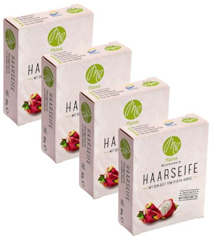 Mara Naturkosmetik - Feste Haarseife Pitaya-Kokos – Pflegende Wellness Reinigung ohne Palmöl für Frauen, Männer – Naturseife, nachhaltig, vegan, bio, umweltfreundlich, handgemacht, zertifiziert 4x90g