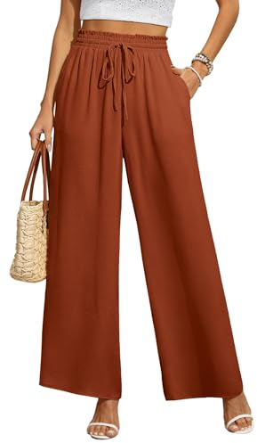 BEIGAI Pantalon Palazzo pour femme, large, coupe droite, taille haute, extensible, élégant, avec poches