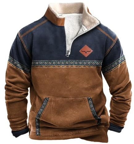 Fulidngzg Pullover mit Reissverschluss Herren, Langarm Zip Sweatshirt Norweger Thermo Arbeitspullover Fleecepullover Winter Fleece Skipullover Winterpullover Ohne Kapuze Jagd Pulli