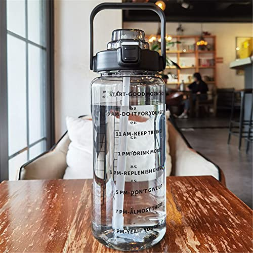 Generic - Borraccia sportiva da 2 L, borraccia d'acqua con cannuccia, borraccia sportiva a prova di perdite con marcature temporali, grande borraccia motivazionale per fitness, campeggio, yoga