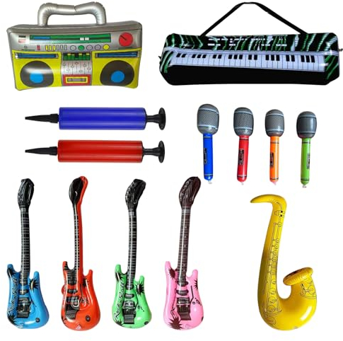 AINIUNIU 13 Stück Luftgitarre Rockstar Aufblasbare Air-Guitar Luft-Gitarren, Aufblasbare Party Props, Aufblasbare Gitarre Accessoire für Disko Mottopartys, Karneval und Fasching