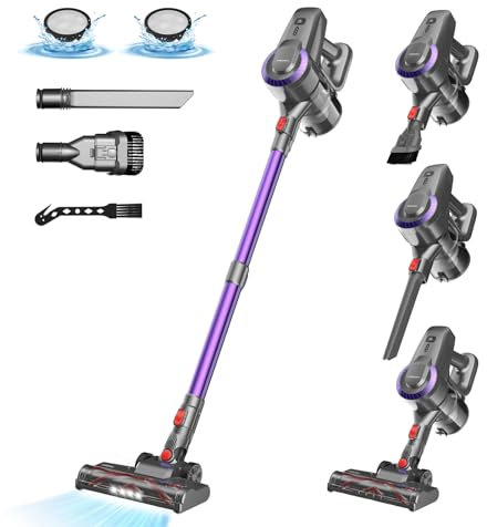 Akku Staubsauger, 25000Pa/175W/50Min Staubsauger Kabellos, Anti-Tangle-Bürste und Selbststehend, Ultraleichter Handstaubsauger akku vacuum cleaner Stielstaubsauger für Teppichen, Hartboden, Tierhaare