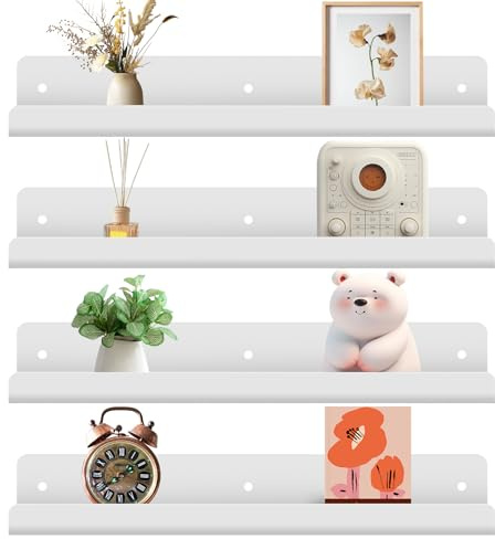 Gucass 4 Pezzi Acrilico Mensole da Muro Senza Foratura, Bianco Mensole da Parete 30cm, Mensola Adesiva Floating Shelves, per Cameretta, Bagno, Cucina, Salotto, Camera, Studio