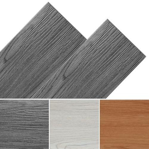 Fogmiea PVC Bodenbelag Selbstklebend Vinylboden Stabparkett Holzoptik Boden Fußboden rutschfest, wasserfest, schwer entflammbar 5 m²/36 Fliesen, Dunkelgrau Oak