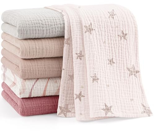 bearmoss Muslin Squares Cloths 100% Cotton Baby Burp Cloth 60x60CM Large Ultra-Absorbent Soft Baby Face Washcloths for Newborn Baby Boy and Girl, 6Pack (Pink Nebula)