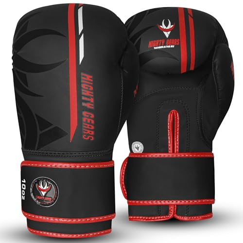 Mighty Gears Boxing Gloves Sparring Training Gloves for Punch Bag Boxing Gloves Mens Women Adult Muay thai MMA Gloves Kickboxing Fighting and Training Ventilated Palm Multi Layered (Red, 16oz)