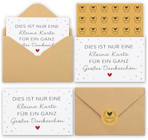 JIANGWON Dankeskarten Set 20 Stück – Danke Karte mit 20 Umschlägen & 20 Siegel Aufklebern, Dankeschön Karte für Kollegen, Lehrer, Familie, Freund, Hochzeit – Thank You Cards mit Umschlag