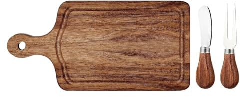 Genérico Tabla De Quesos Set,Bandeja Para Charcutería - Bandeja Cuadrada de Madera con Cubiertos y Etiqueta de Agradecimiento para Bodas Navidad Hogar Familia Reuniones Regalo