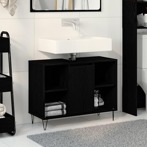 Mobile Bagno Moderno in Quercia Nera VidaXL con Porta Scorrevole, Armadio MDF Opaco per Interni, Comò Rettangolare con Superficie Resistente e Gambe