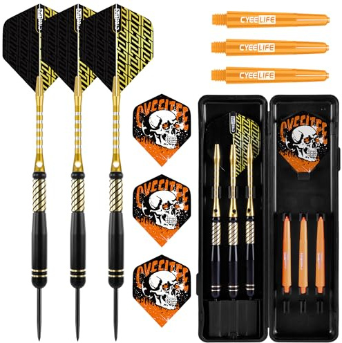 CyeeLife 21g latón Dardos con Puntas de Acero | 3 Dardos con 6 Ejes y 6 vuelos | Incluye Dart Case | Profesional Dardos con Puntas de Acero | Dardos con Punta metálica