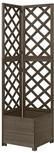 QJBSAVVA Traliccio angolare con fioriera grigio, 40 x 40 x 150 cm, traliccio in legno massiccio di abete per piante rampicanti, traliccio da giardino salvaspazio e fioriera per angolo, balcone e