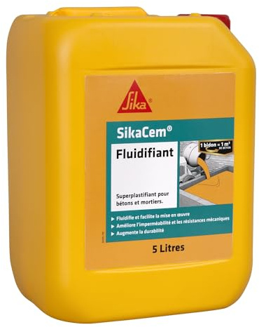 SIKA - Superplastifiant béton et mortier - SikaCem Fluidifiant - 5L | Améliore la maniabilité du béton - Réduit l’eau de gâchage - Augmente les résistances mécaniques - Améliore la durabilité