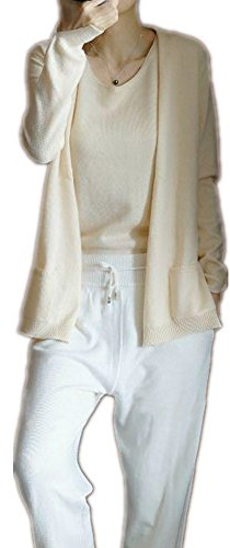 Wenwenma Nuovo Cardigan e Canotta in Cashmere in Primavera e Autunno del 2018 (Beige, Large)