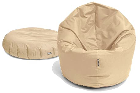 BuBiBag XXL Sitzsack, Riesensitzsack für Erwachsene - XXL Sitzsäcke, Sitzkissen oder Gaming Sitzsack, geliefert mit Füllung (145 cm Durchmesser, beige)