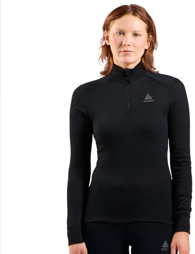 Odlo Thermounterwäsche Active Warm | Schwarz | Größe S | Langarm-Thermoshirt für Damen mit Reißverschluss | Warme Skiunterwäsche
