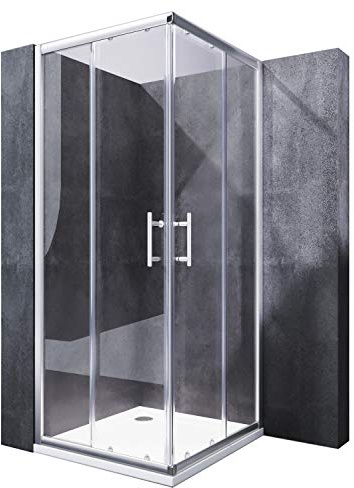 SONNI Duschkabine 80x80 cm Eckeinstieg Duschabtrennung mit Duschwanne Doppel Schiebetüren Echtglas Duschtür Sowohl auf Duschtassen als auch auf Fliesen installierbar