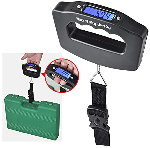 PLASTIFIC Tragbare digitale Gepäckwaage mit Griff – Elektronische Kofferwaage für Reisen und Tasche – 110 lb/50 kg (Schwarz – Digitale Gepäckwaage)