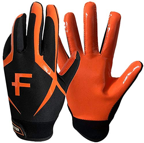 FINGER TEN American Football Receiver Handschuhe für Youth Jungen Mädchen, Torwarthandschuhe Impact Palm Protection , Wasserdicht Gloves Fit Kinder Alter 5-14 (Orange, XL)