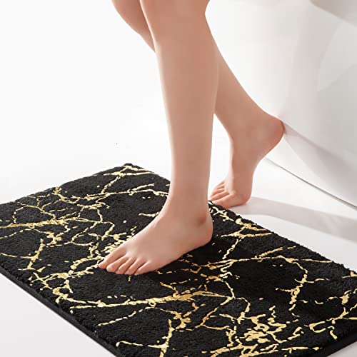 QJHOMO Badematte rutschfest waschbar Badvorleger, schwarz Badezimmerteppich, Gold dekorativer Teppich Luxus Bad Accessoires, weich Mikrofaser saugstark Badteppich für Badezimmer Badewanne, 50x80 cm