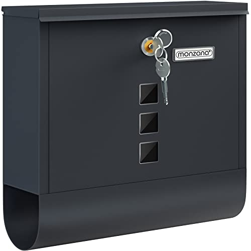 MONZANA® Briefkasten Kreuzschloss mit Kupfer-Schließzylinder drehbare Abdeckung 31x10x34 cm Sichtfenster Namensschild Zeitungsfach einfache Montage legierter Stahl 2 Schlüssel Postkasten Anthrazit