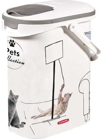 Curver Cat Food Container - 10L/4kg - Pets Collection - Airtight Anti-Odour Storage for Cats - 19 x 30 x 35 cm, White