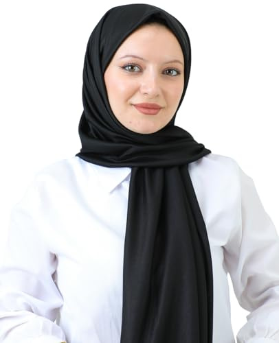 Prien Hijab foulard per donna, sciarpa per abbigliamento musulmano, foulard per ragazze, sciarpa lunga islamica, turbante in chiffon abiti per Ramadan, Nero , 70 cm x 155 cm