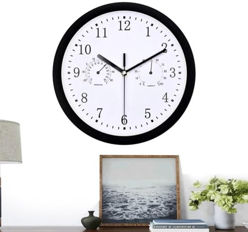 Gartenuhr Wetterfest Outdoor, Außenuhren Wetterfest Groß, Außenuhren Wetterfest Mit Thermometer Und Hygrometer, Groß Außenuhren, Lautlos Uhr, Wetterfeste Uhren,Outdoor-Uhren Wasserdicht