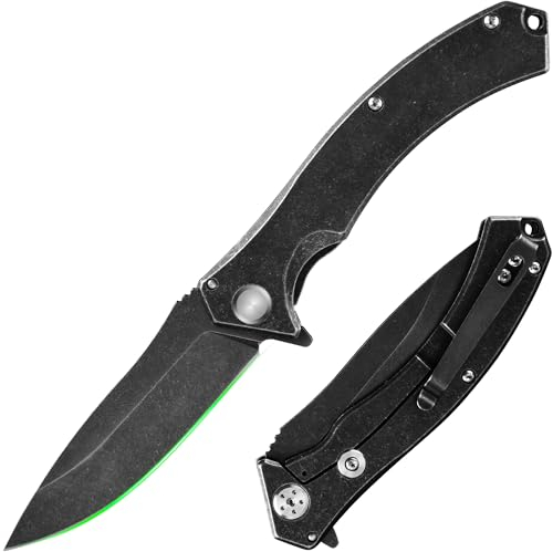 FULLHI Jagdmesser, 3.38“ D2 Stahlklinge Stahlgriff Kompaktes EDC-Messer mit Taschenclip für Männer und Frauen, scharfes Camping Survival Wandermesser