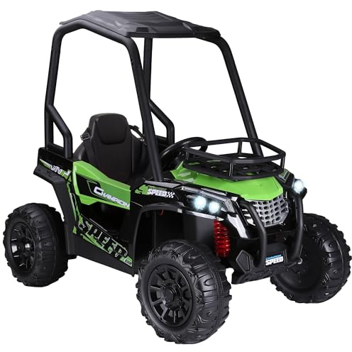Aosom 12V Kids UTV, Battery Powered Electric Ride on Car with Music, Lights, MP3/USB, Suspension System & Remote Control, Toy Vehicle for Boys and Girls, Green