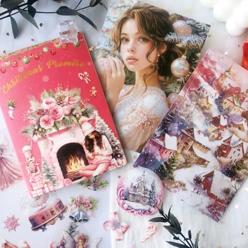 Ta Merry 20 Fogli Scrapbooking Adesivi per Scrapbook Accessori Natale Washi Stickers PET Clear Sticker Book Bullet Journaling Adesivi Decorativi per Journaling, Album Fai da te(Christmas Series 1)