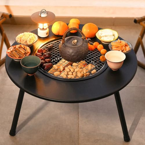 Brasero para el jardi Pozo de Fuego de Jardin con Estante para Parrillade Barbacoa Tazón de Fuego al Aire Libre Quemador de Madera decarbón con Pinzas para carbón
