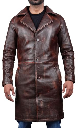 Men's Trench Black Full Body Genuine Leather Coat Duster Overcoat Sheepskin Leather Long Coat Glossy Coat Men (as1, alpha, 3x_l, regular, regular, Distressed Brown Trench Coat)