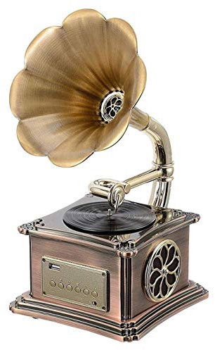asdchZen Lecteur De Vinyle Vintage, Mini Gramophone Rétro Classique en Forme De Phonographe, Haut-Parleur Stéréo, Système Sonore, Boîte À Musique, Dents Audio 3,5 Mm, Entrée Auxiliaire