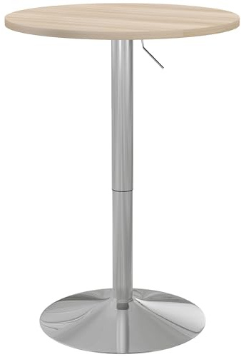 HOMCOM Table de Bar Ronde Hauteur Réglable 69-91 cm Chêne Clair Argenté | Table Haute Cuisine, Mange-Debout, Plateau Pivotante à 360°, Base en Acier