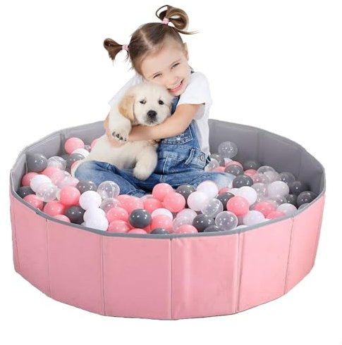 KBIBCK Pozzo per palline, pieghevole, 80 cm, per bambini, ragazze, ragazzi, asilo nido, portatile, per cani, gatti, per interni ed esterni, palline non incluse (rosa)