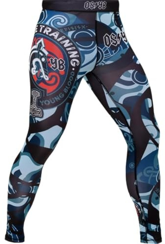 Hardcore Training Compression Pants Men Pantaloni a Compressione Uomo Leggings Yoga Fitness Palestra MMA BJJ Boxe Grappling No Gi (IT, Testo, XXL, Regular, Regular, Light Blue/Black)