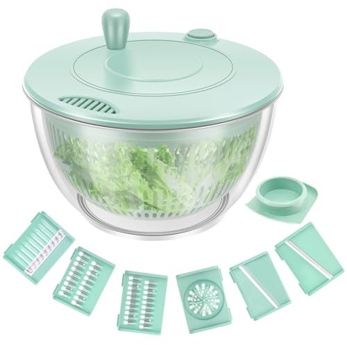 Salad Spinner with 6 Blades, Large Multifunctional Vegetables Fruits Washer Dryer, Efficient Lettuce Chopper Practical Veggie Washer Bowl, Easy Push Operation for Quick Veggie Prepping
