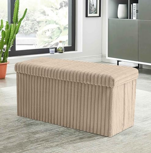 Artistic Fashionista Limited Ottoman Storage Box CORDUROY Folding Footstool Rest Seat Storage Stool Toys Chest Bench Blanket Linen Laundry Box (Mink, Large - 76x38cm)