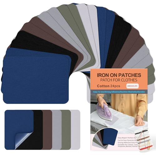 Bügelflicken Jeans, 24 Stück Flicken zum Aufbügeln, Jeans flicken zum Aufbügeln Innen und Außen, Baumwolle Patches Reparaturset für Kleidung, Hosen 7.5 cm x 10.5 cm (Schwarz, Grau und Blau)